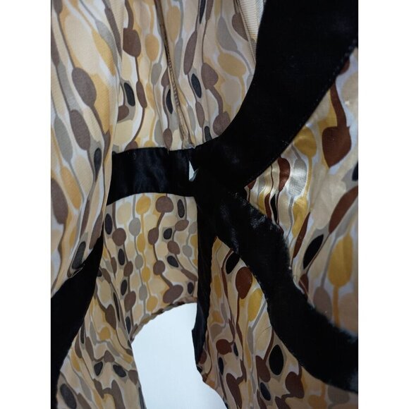 BCBGMaxazria Womens Wrap Blouse Size Medium Yellow Brown Abstract Satin Top - Picture 7 of 9